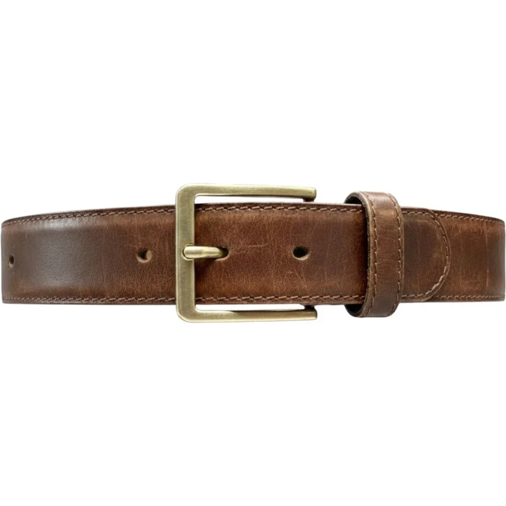 VNG Brown Stitched Leather Dress Belt - Men's Size 38 USA full grain cowhide‎